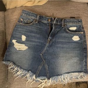 7 For All Mankind Distressed Denim Mini Skirt